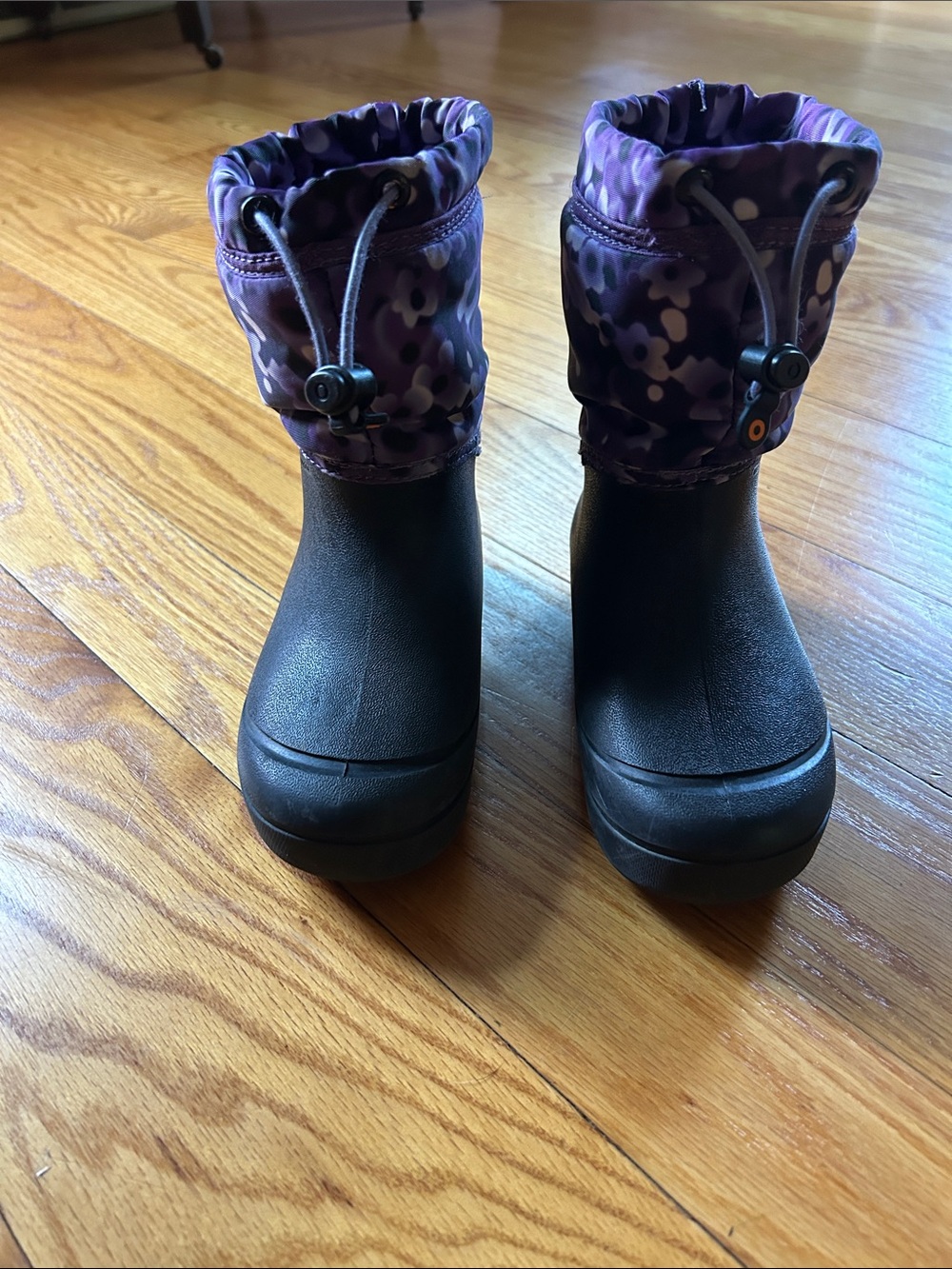 Kids Purple Floral Winter Rain Boots